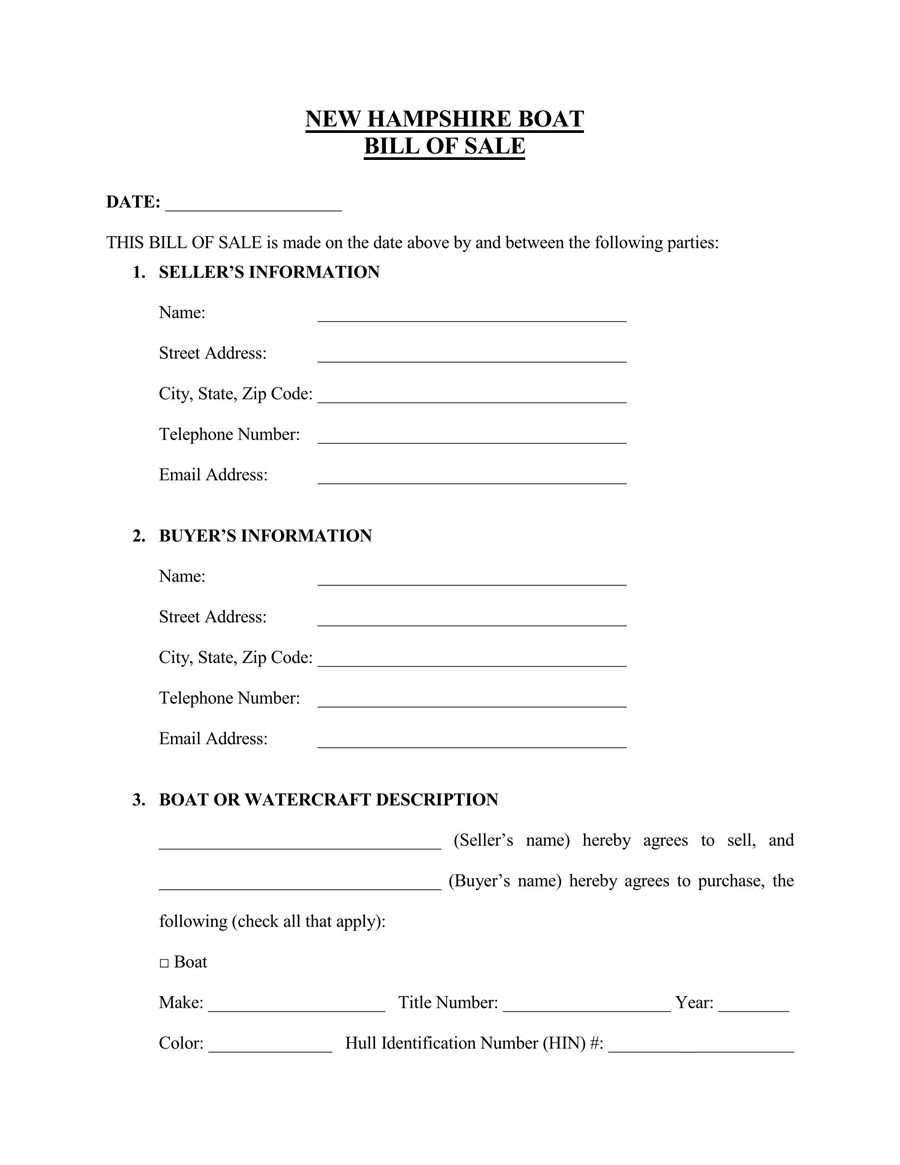 Free New Hampshire Car Vehicle Bill Of Sale Form Pdf Word Doc