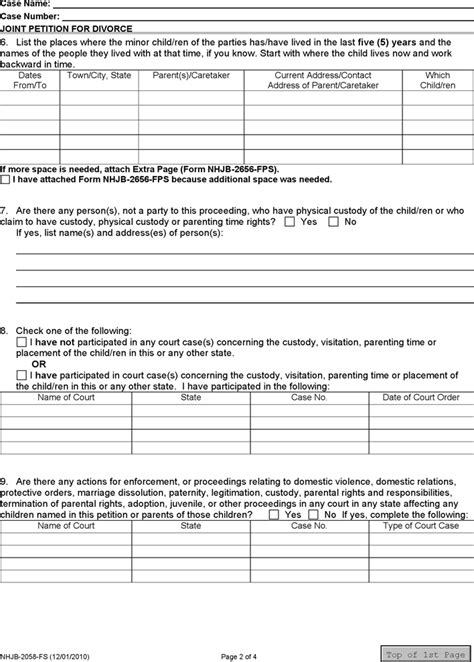 Free New Hampshire Joint Petition For Divorce Form Pdf 66Kb 4 Page S