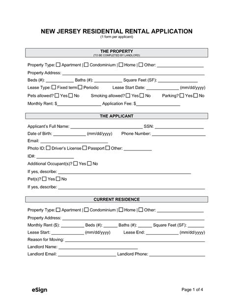 Free New Jersey Rental Application Pdf