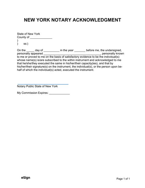 Free New York Notary Acknowledgment Form Pdf Word