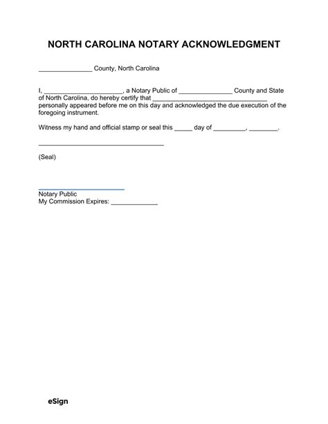 Free North Carolina Notary Acknowledgment Form Word Pdf Eforms