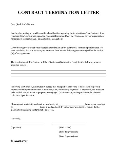 Free Notice Of Contract Termination Letter Pdf Word Templates