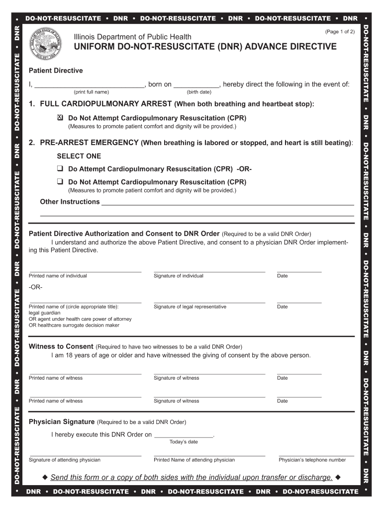 Free Ohio Do Not Resuscitate Dnr Order Form Pdf Eforms