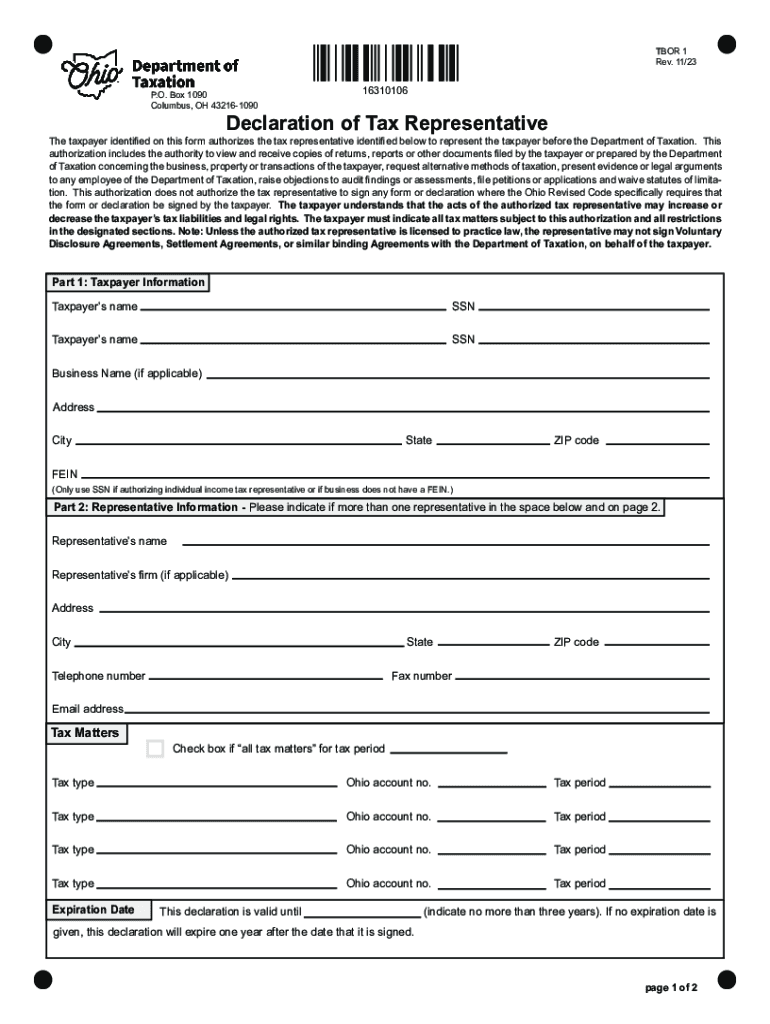 Free Ohio Tax Power Of Attorney Form Tbor 1 Pdf Eforms