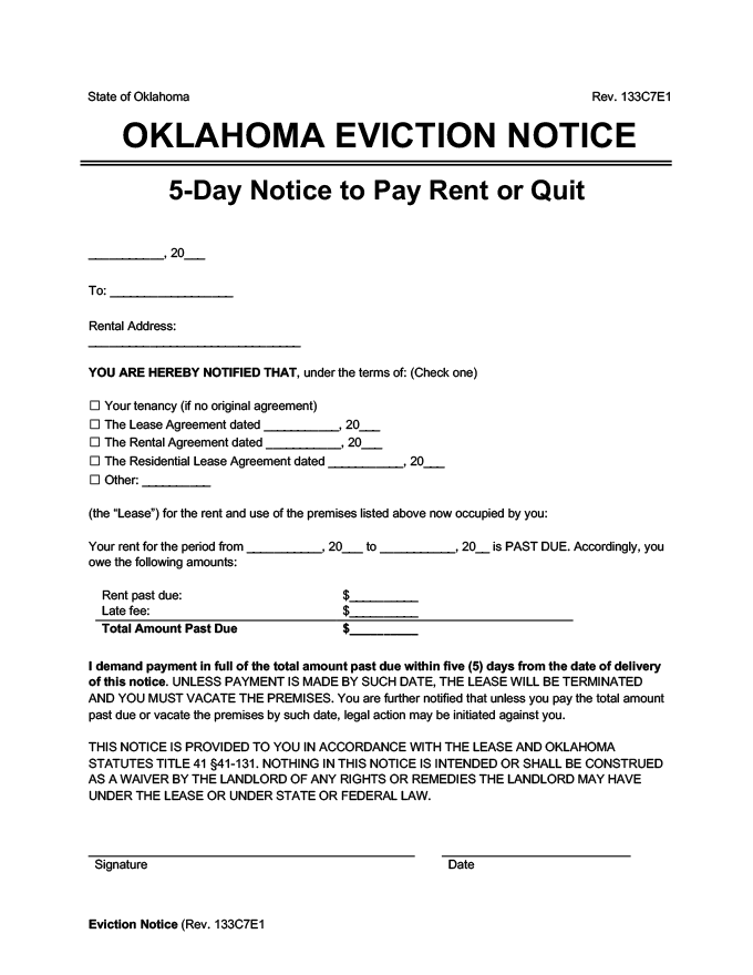 Free Oklahoma Eviction Notice Templates 4 Pdf Word