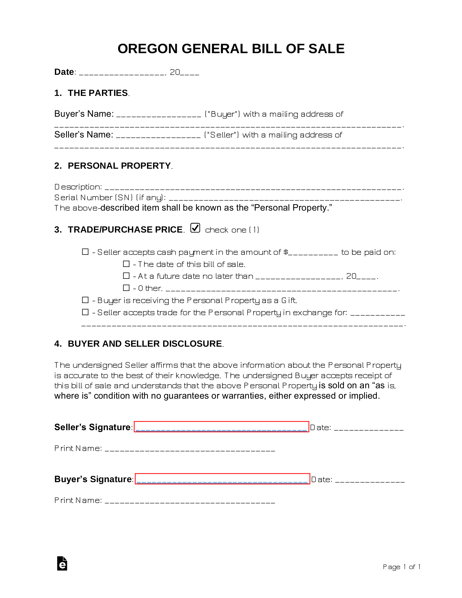 Free Oregon Bill Of Sale Forms Pdf Formspal