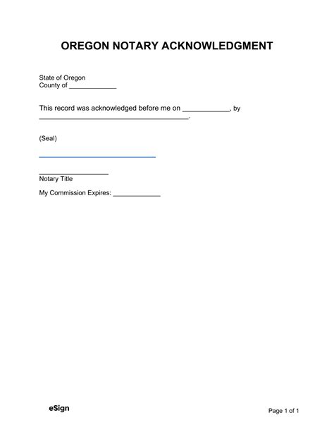 Free Oregon Notary Acknowledgment Form Pdf Amp Word