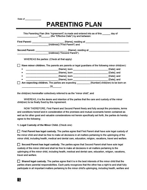 Free Parenting Plan Template Pdf Amp Word