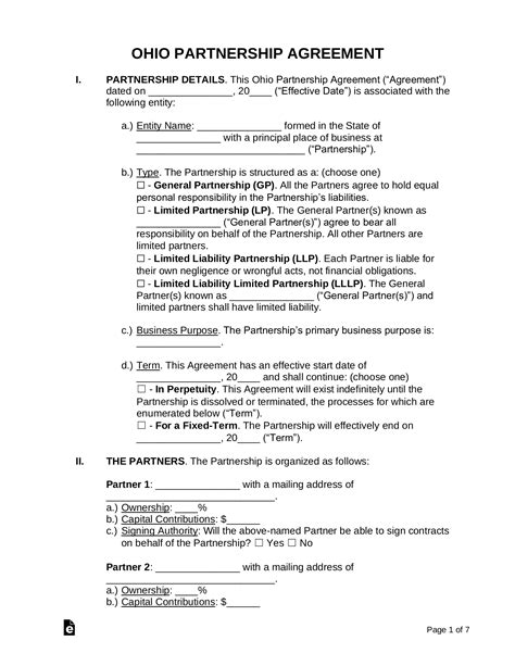 Free Partnership Agreement Pdf Word Eforms