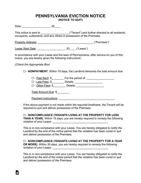 Free Pennsylvania Eviction Notice Forms 4 Pdf Word Eforms