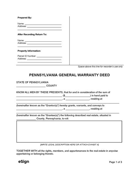 Free Pennsylvania General Warranty Deed Form Pdf Word Eforms