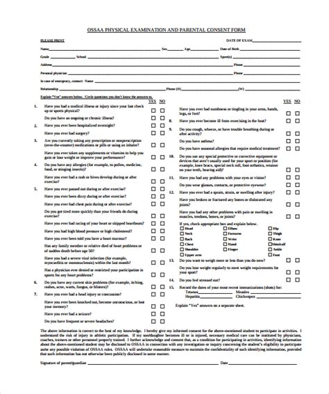 Free Physical Exam Templates Printable Templates