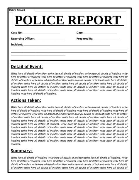 Free Police Report Template Templates At Allbusinesstemplates Com