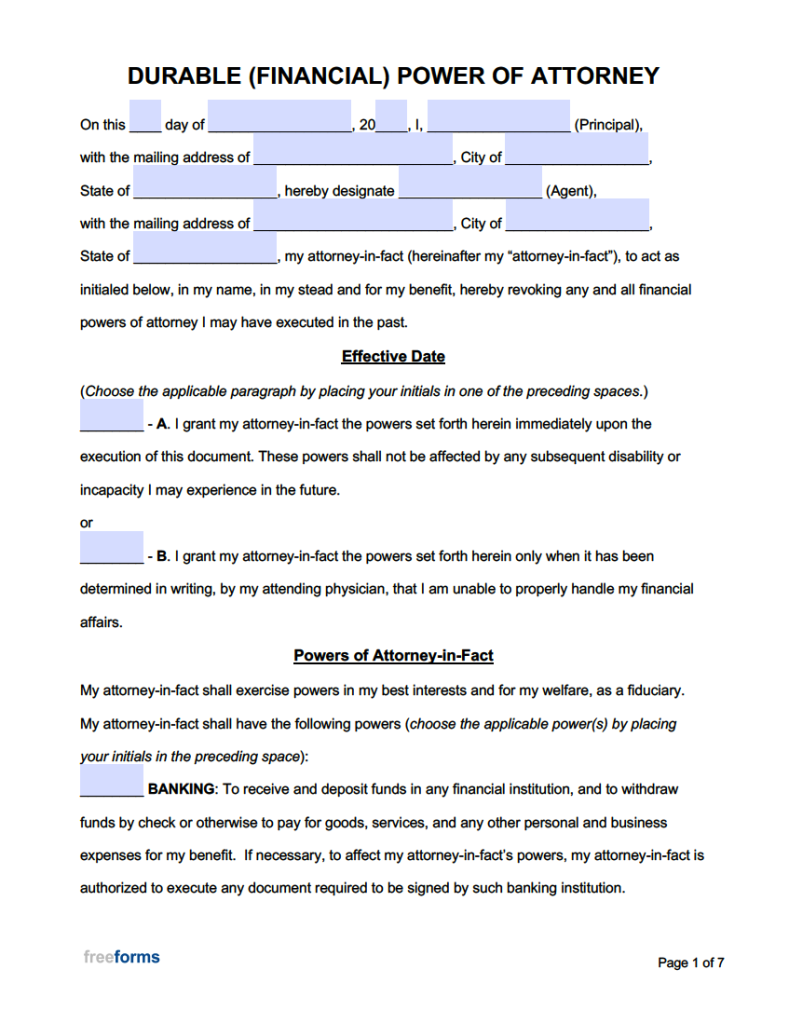 Free Power Of Attorney Poa Forms Pdf Word