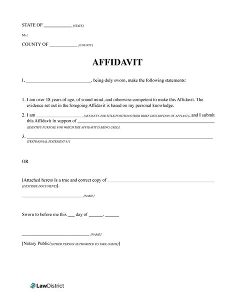 Free Printable Affidavit Templates Word Pdf Sample