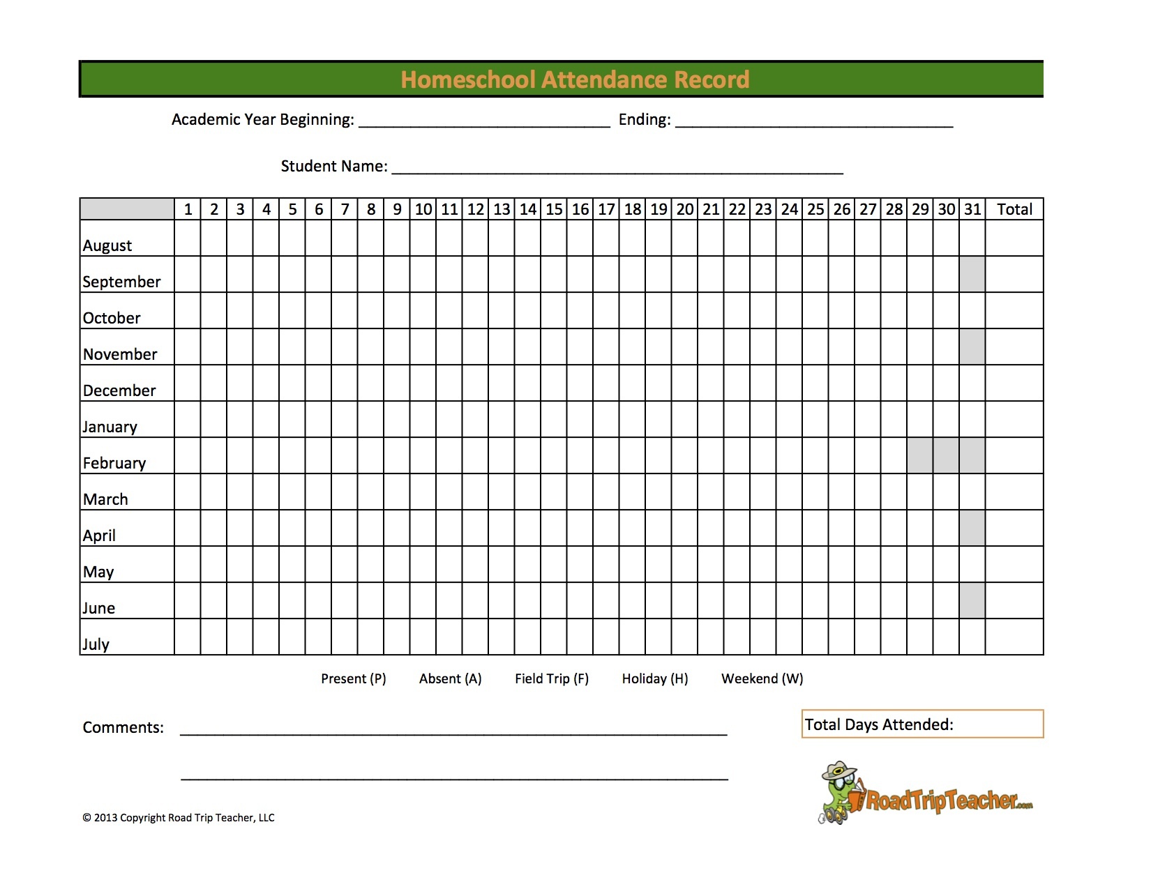 Free Printable Attendance Sheets For School Or Homeschool