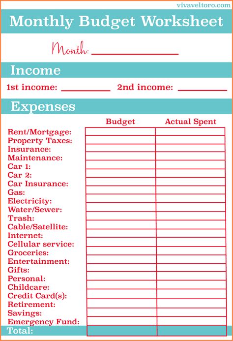 Free Printable Budget Worksheets