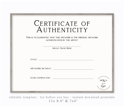 Free Printable Certificate Of Authenticity Template Printable