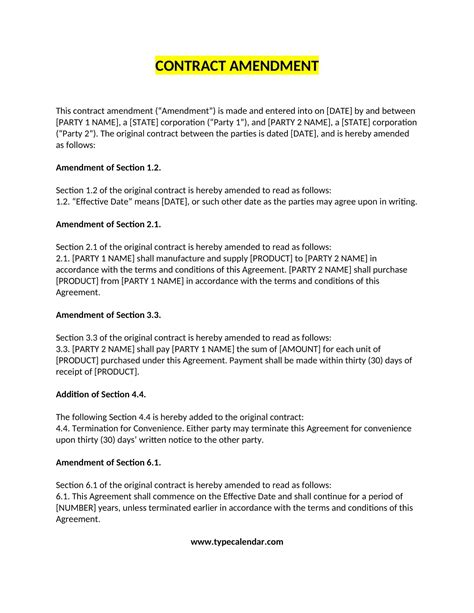 Free Printable Contract Amendment Templates Pdf Word