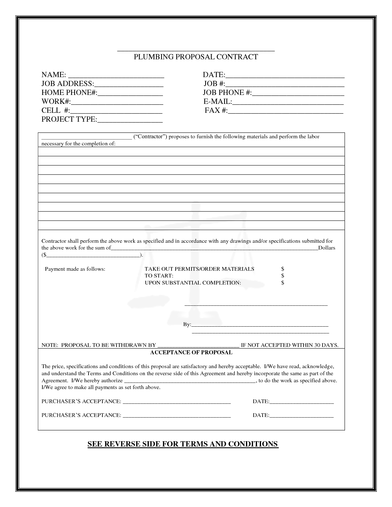 Free Printable Contractor Proposal Forms Prntbl Concejomunicipaldechinu Gov Co