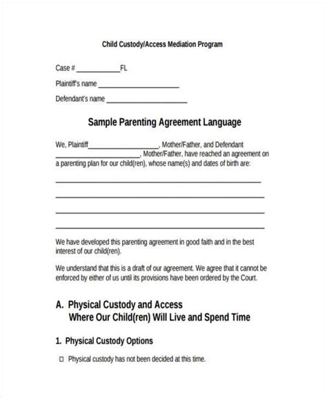 Free Printable Custody Agreement Forms