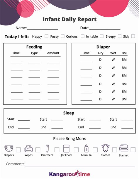 Free Printable Daycare Infant Daily Sheets