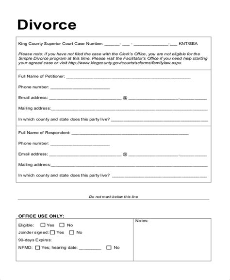 Free Printable Divorce Documents Form Generic