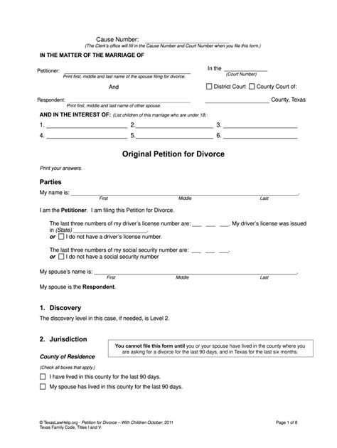 Free Printable Divorce Forms In Texas Printable Forms Free Online