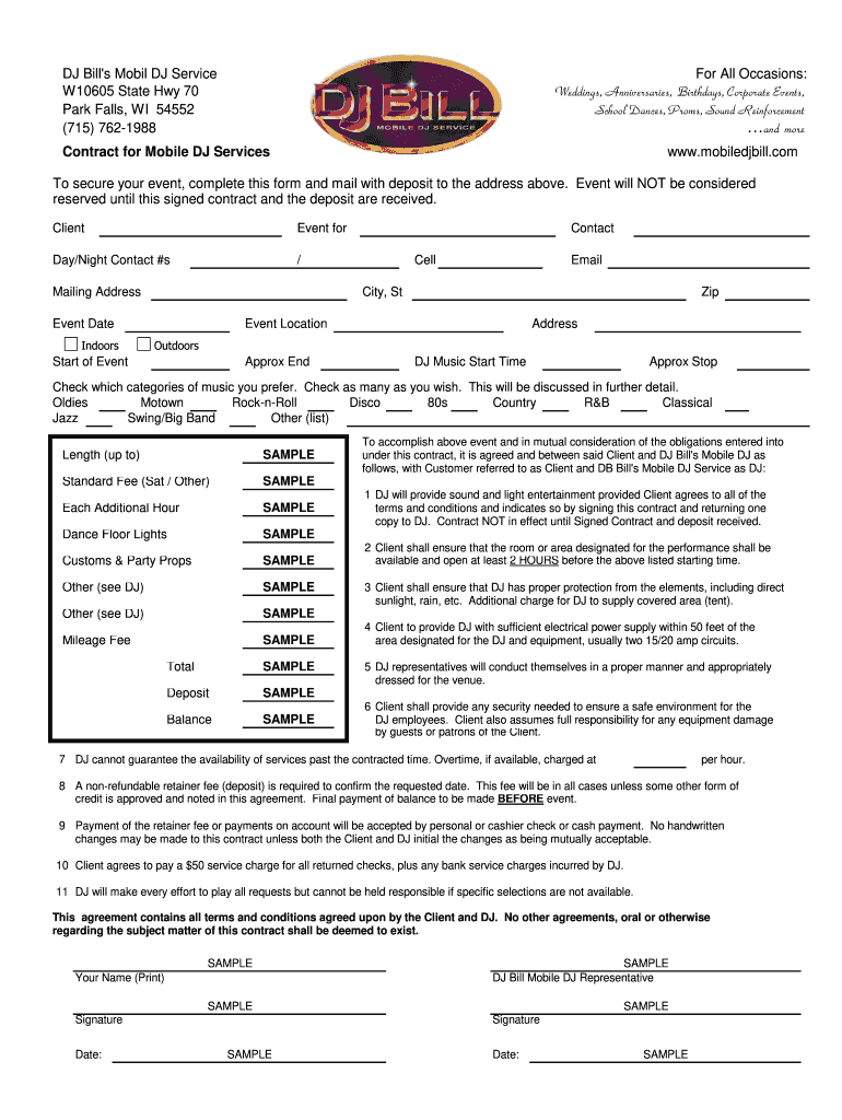 Free Printable Dj Contract Pdf Fill Out Sign Online Dochub