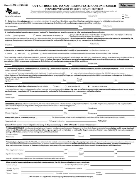 Free Printable Dnr Forms For Texas