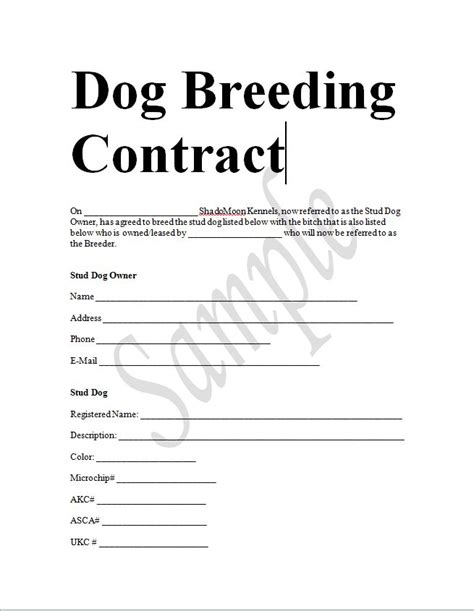 Free Printable Dog Breeding Contract