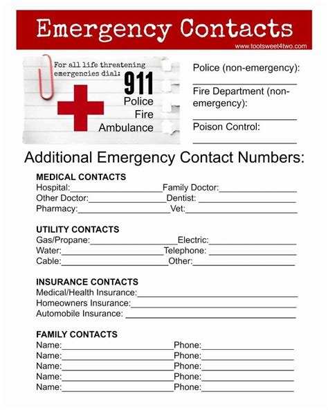 Free Printable Emergency Contact List