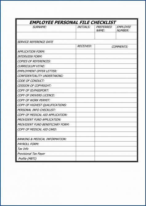 Free Printable Employee Files Checklist Template Checklist Templates