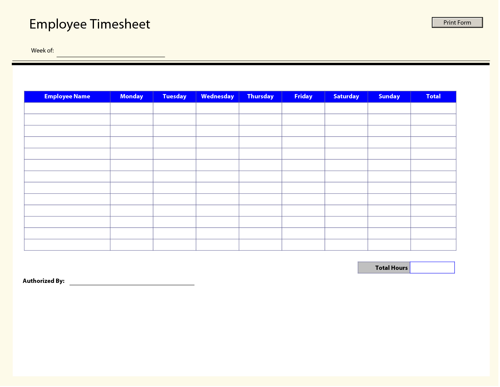 Free Printable Employee Timesheet Template