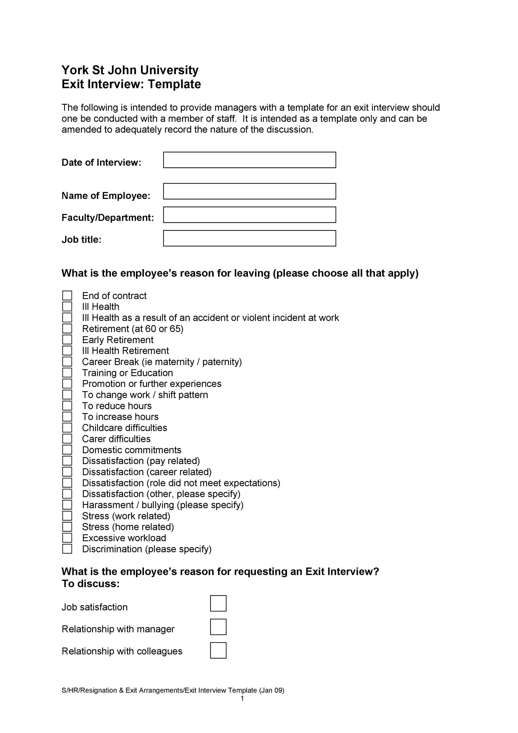 Free Printable Exit Interview Templates Word Pdf Excel