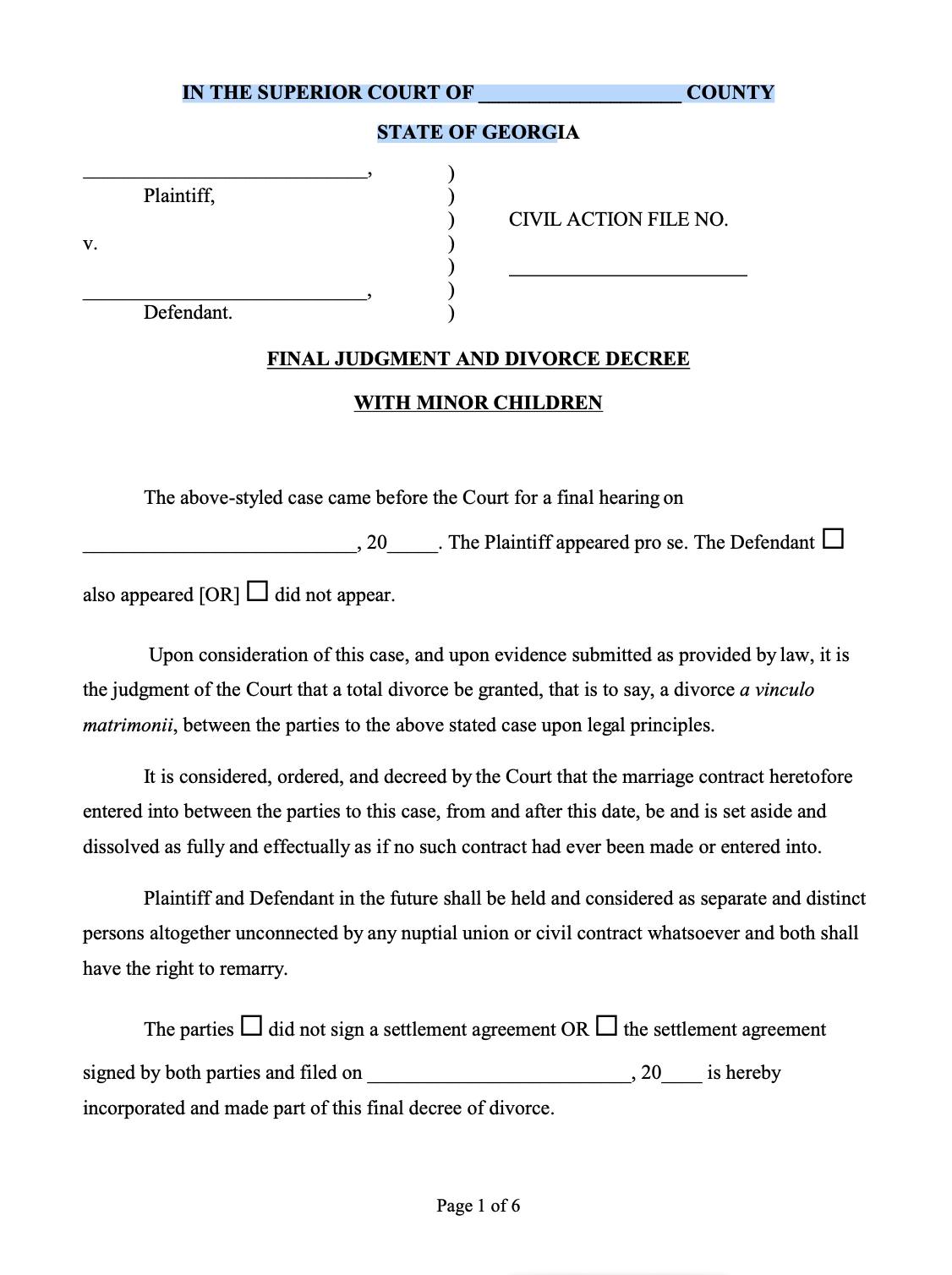 Free Printable Ga Divorce Forms Printable Forms Free Online