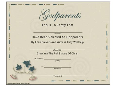 Free Printable God Parents Certificates