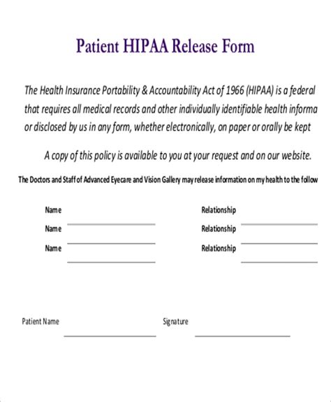 Free Printable Hipaa Form Newfreeprintable Net