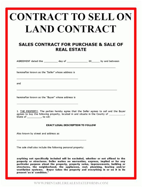 Free Printable Land Contract Forms Word File