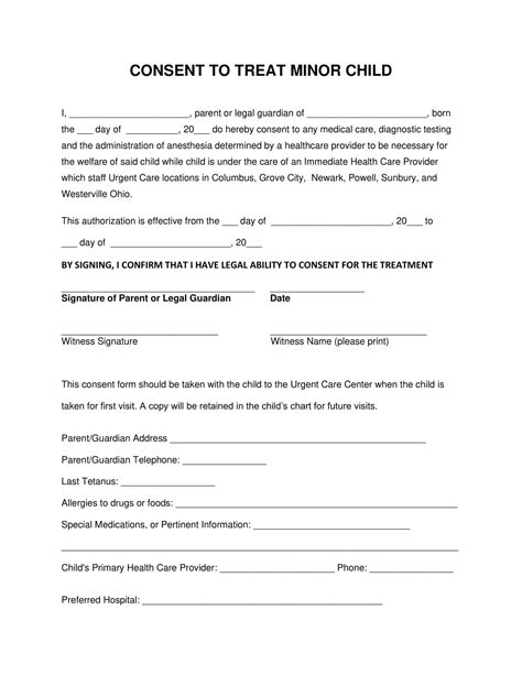 Free Printable Medical Consent Form Templates Pdf Minor Grandparents