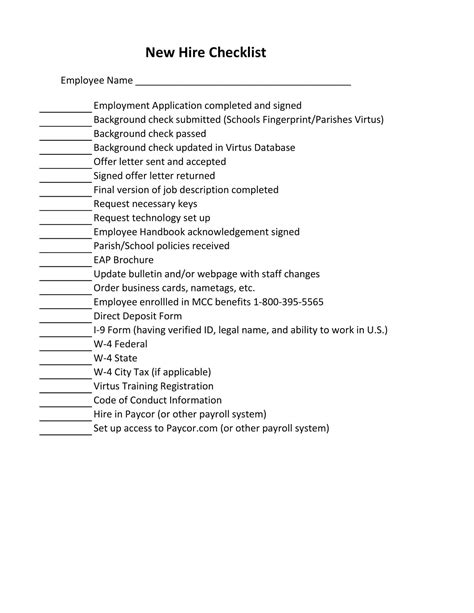 Free Printable New Hire Checklist Templates Pdf Excel Word