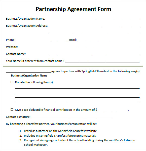 Free Printable Partnership Agreement Form Generic