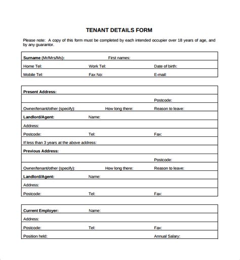 Free Printable Pdf Tenant Information Sheet Template