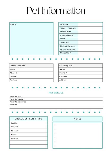 Free Printable Pet Information Sheet