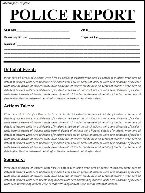 Free Printable Police Report Template Form Generic