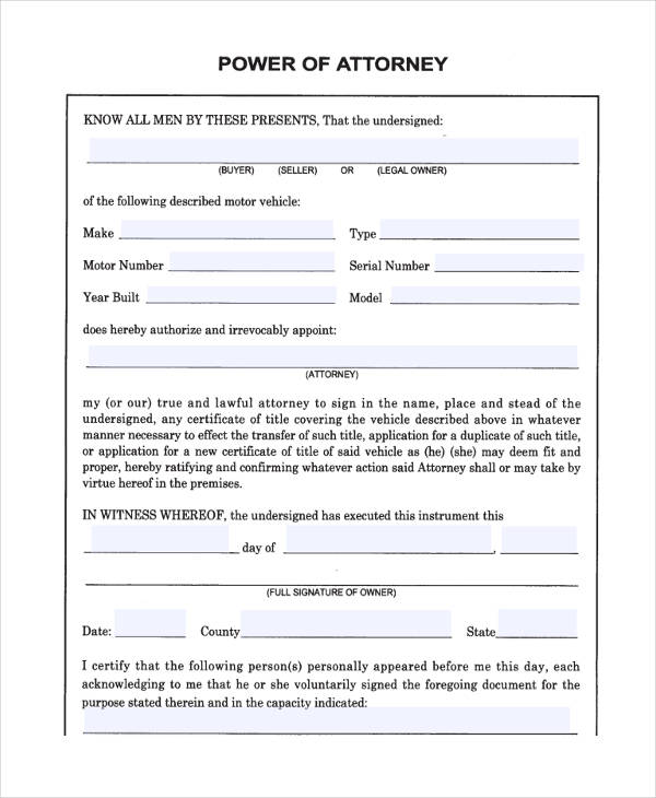 Free Printable Power Of Attorney Paperwork