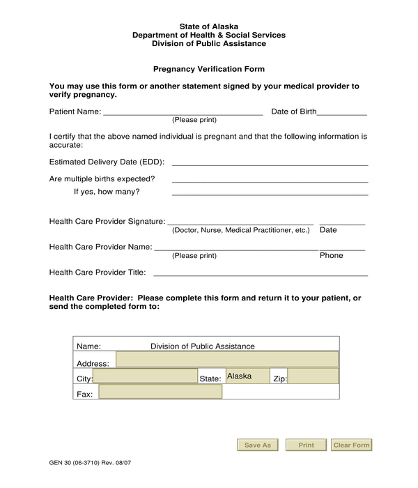 Free Printable Proof Of Pregnancy Forms Printable Forms Free Online