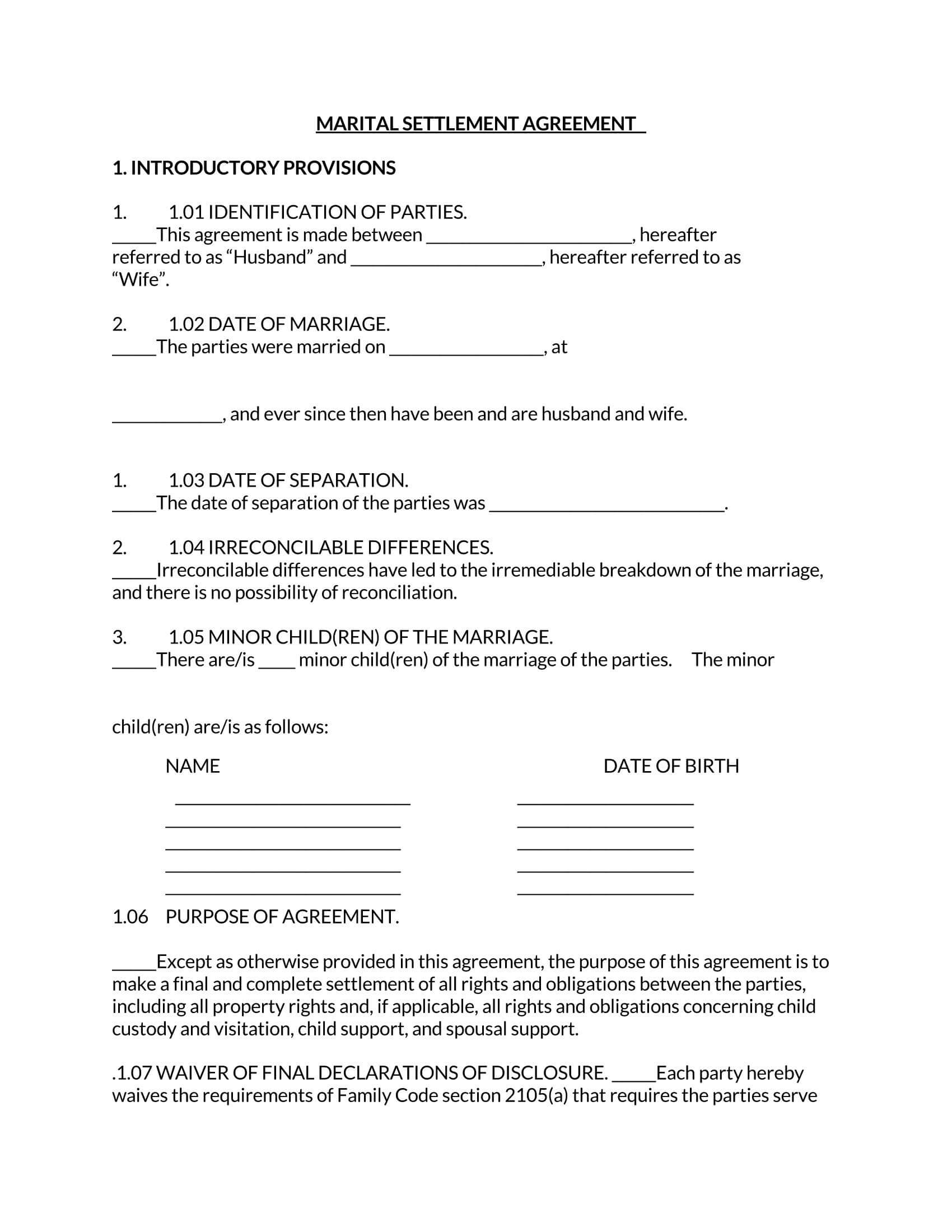 Free Printable Separation Agreement Templates Pdf Word