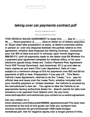 Free Printable Take Over Car Payments Contract Template