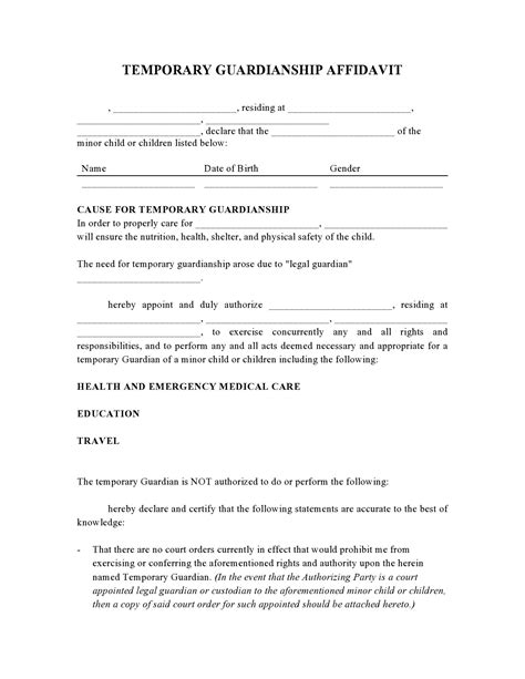 Free Printable Temporary Guardianship Forms